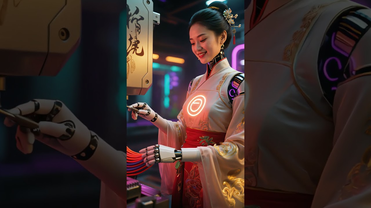 Robot wife is happily operating the machine. #machine #cable